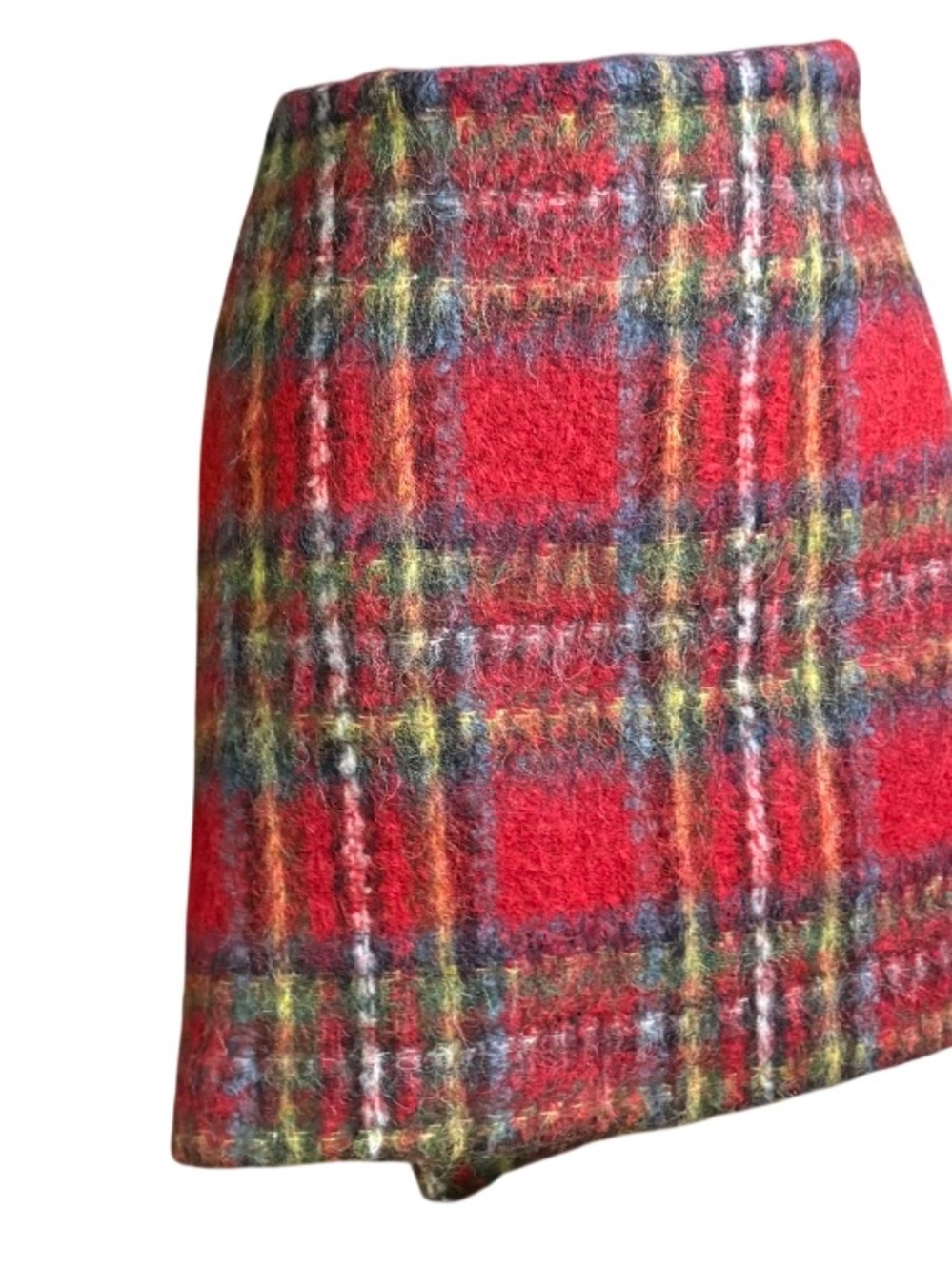 Ralph Lauren Plaid Mohair Pencil Miniskirt 12 red black